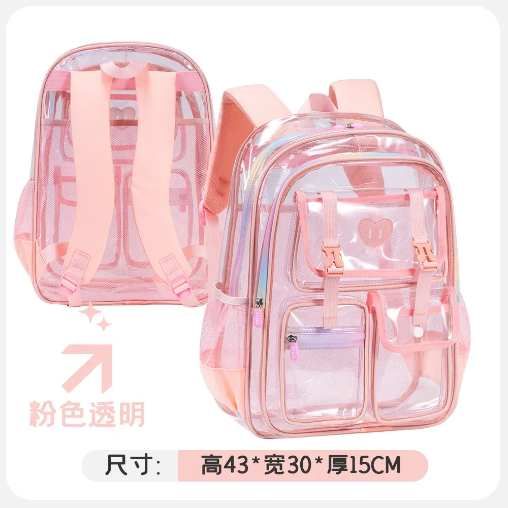 sac à dos transparent en pvc pour filles, sac d'école léger et transparent pour enfants, pour l'école quotidienne et les voyages