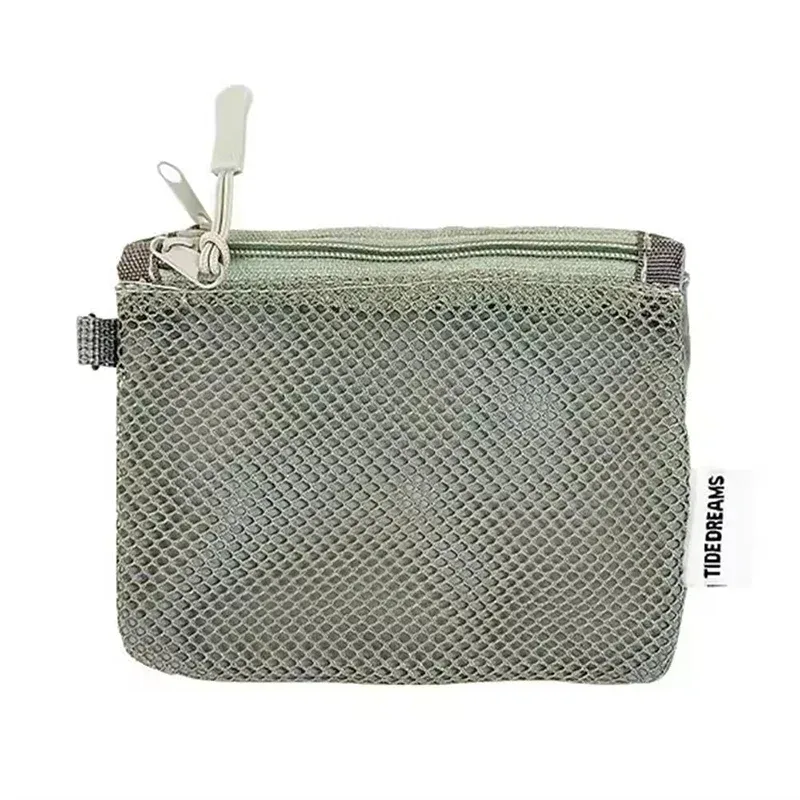 1 pièce mini pochette de rangement durable couleur unie à double fermeture éclair, carrée, pour enfants, porte-monnaie portable en maille pour rouge à lèvres, écouteurs et clés