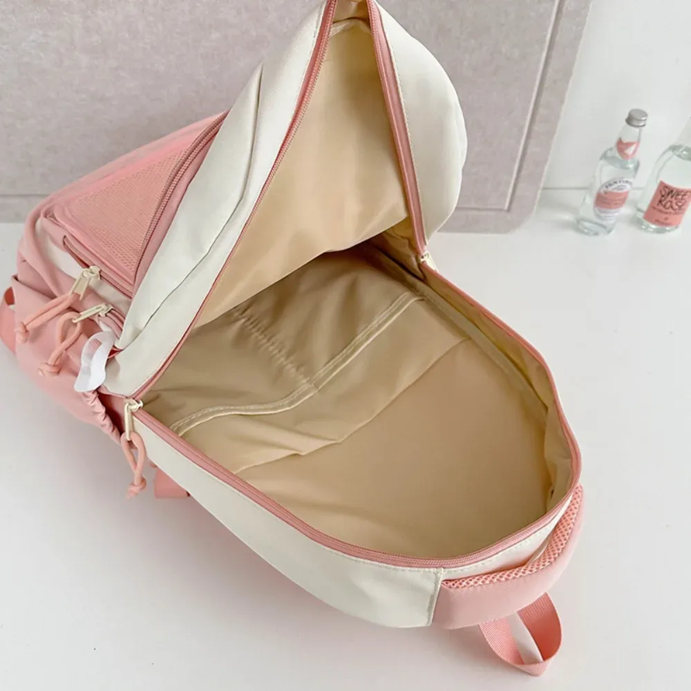 sac à dos imprimé chat kawaii pour adolescentes, sac d'école imperméable de grande capacité, sac à dos de voyage mignon de couleur contrastée avec pendentif en peluche