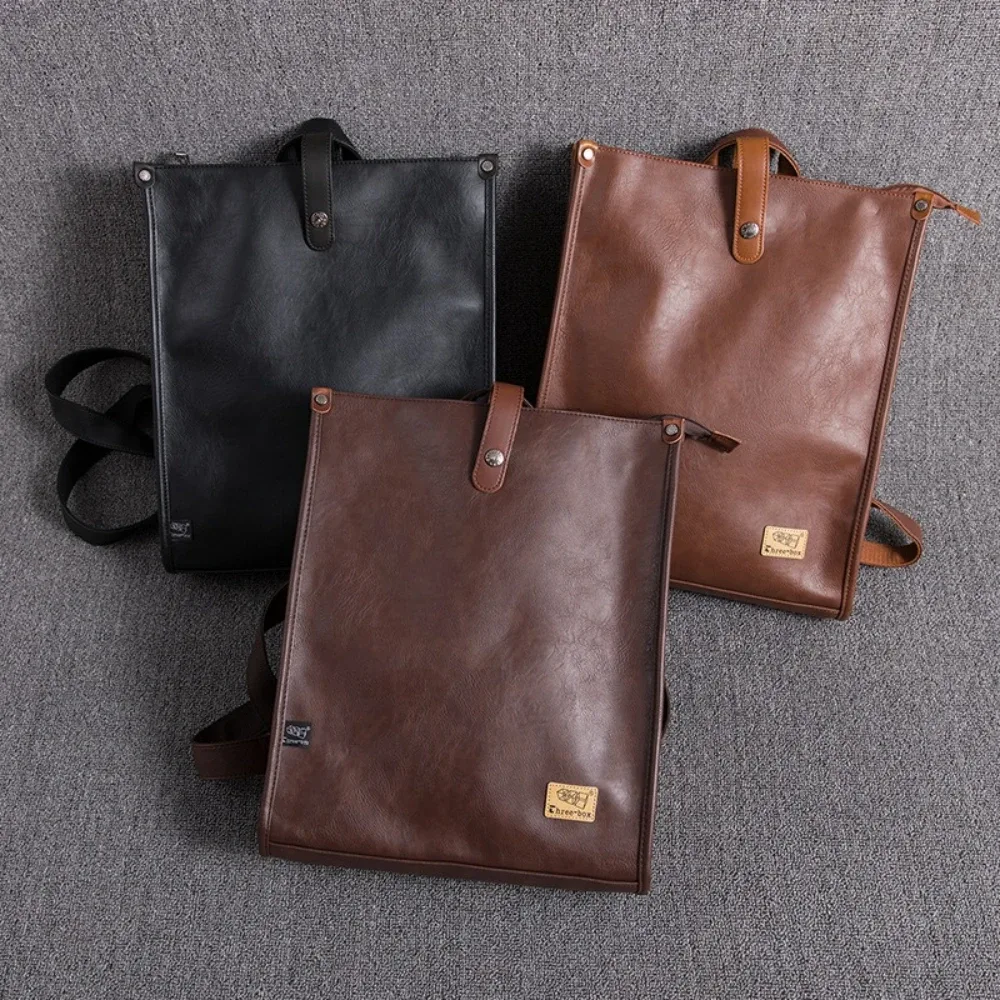 nouveau sac à dos pour homme de style japonais en cuir pu, grande capacité, rétro, carré, sac d'étudiant, sac à dos tendance pour jeunes, sac à dos pour ordinateur