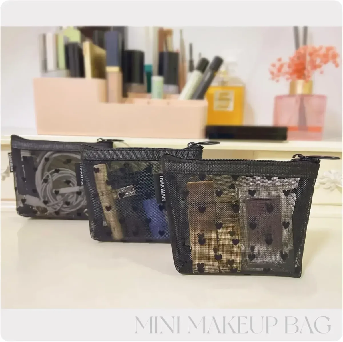sac à cosmétiques en maille pour femmes, rangement de voyage, sac de maquillage, organisateur, pochette de maquillage portable, petite et grande trousse de toilette et de beauté