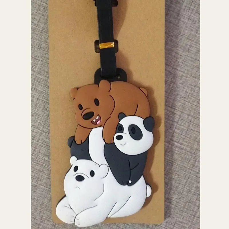 étiquette de bagage de dessin animé pour hommes et femmes, étiquette d'embarquement portable, étiquette d'ours et de krasnoise, porte-adresse d'identité de valise en gel de pton