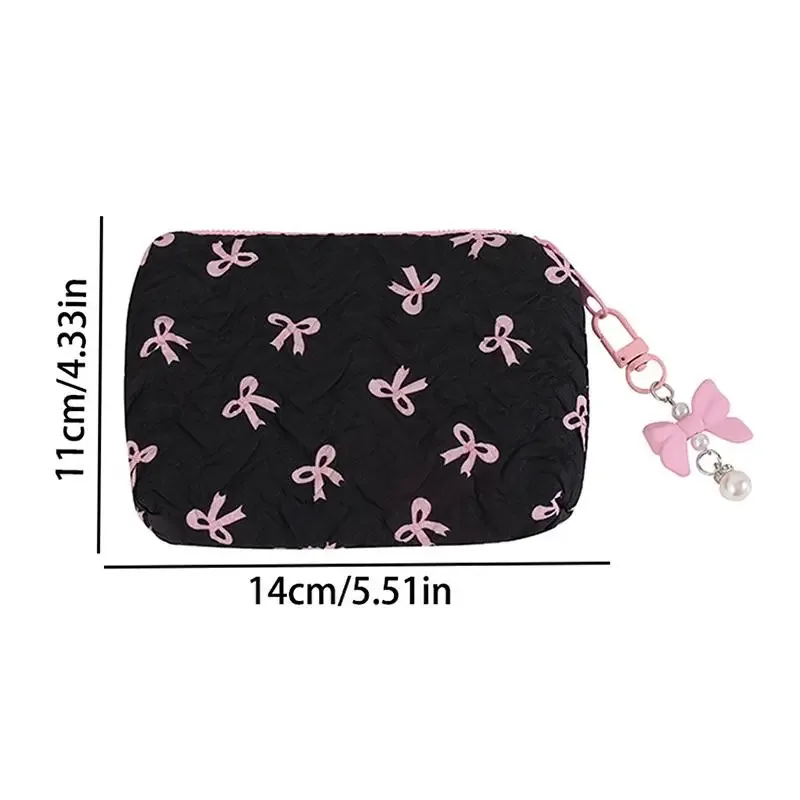 trousse de maquillage en tissu avec nœud mignon, pochette cosmétique pour femme, organiseur de voyage portable pour rouge à lèvres et écouteurs, petite pochette de rangement