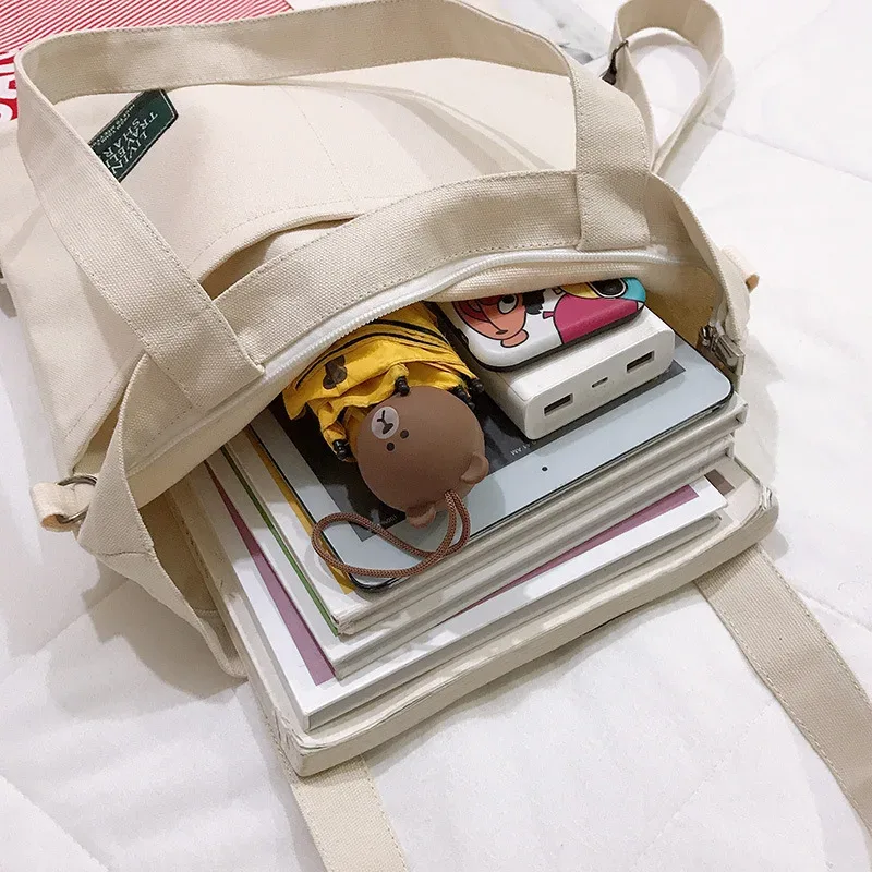 sac en toile multi-usage pour femme, version coréenne, sac à bandoulière, sac à dos tendance pour l'université, sac en toile pour cours et tutoriels.