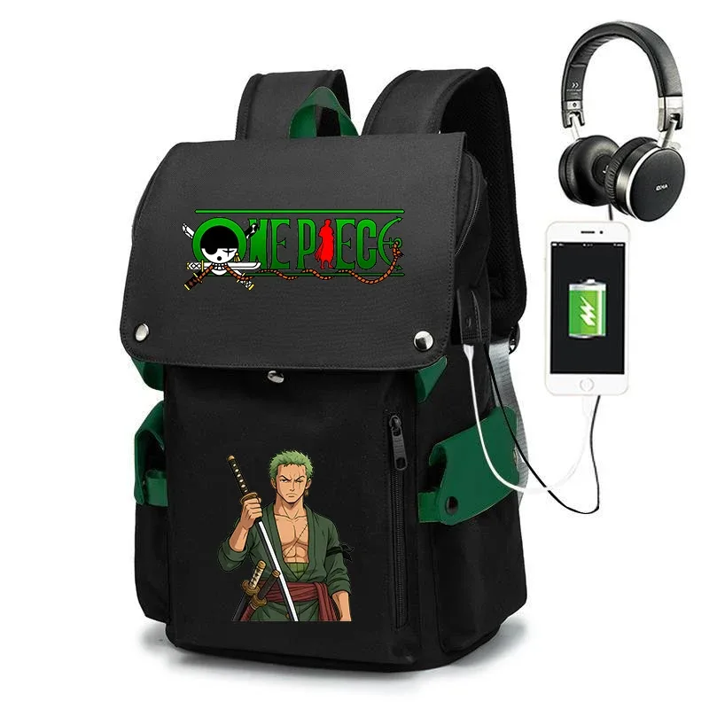 sac à dos d'école imprimé one piece zoro, sac à dos décontracté de grande capacité, sac de voyage pour enfants et adolescents