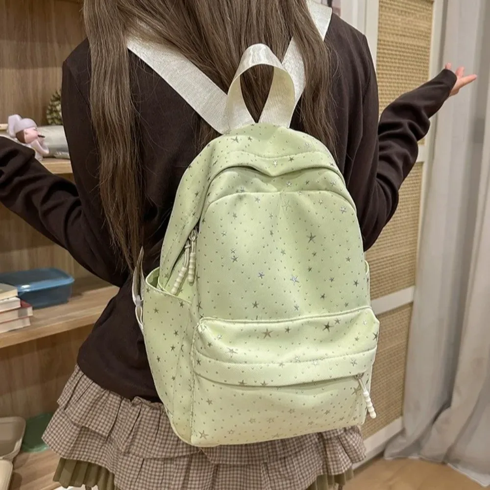 sac à dos portable imprimé étoile, léger, style universitaire, en nylon, sac à bandoulière, style coréen, pour étudiants, sac d'école, voyage