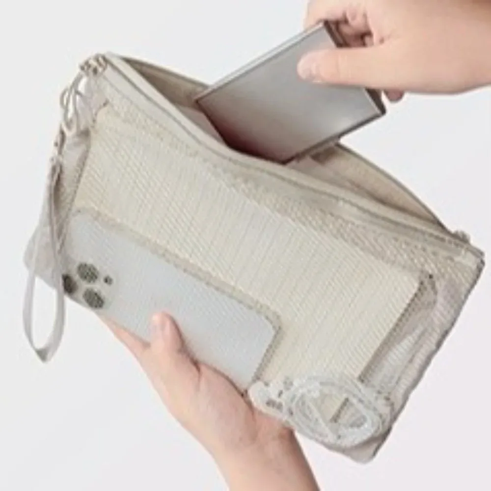 sac de rangement en maille légère avec fermeture éclair, trousse de toilette en polyester, couleur unie, sac à cosmétiques multifonctionnel, usage polyvalent