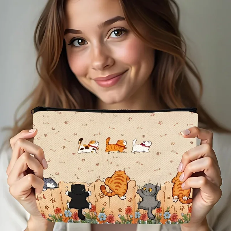 trousse de maquillage sur le thème du chat – adorable design imprimé chaton et patte, organisateur de toilette de voyage de couleurs mélangées, cadeau parfait pour les amoureux des chats