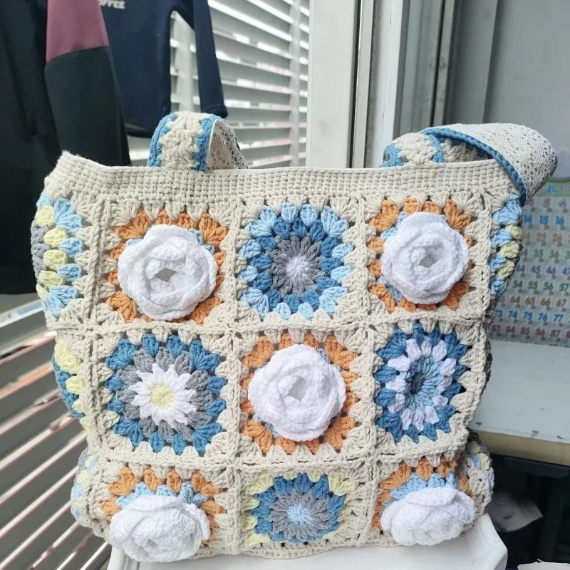 kit de matériel de sac à bandoulière carré, kit de bricolage au crochet, sac à main tissé pour femmes et adolescentes, cadeau pour anniversaire romantique