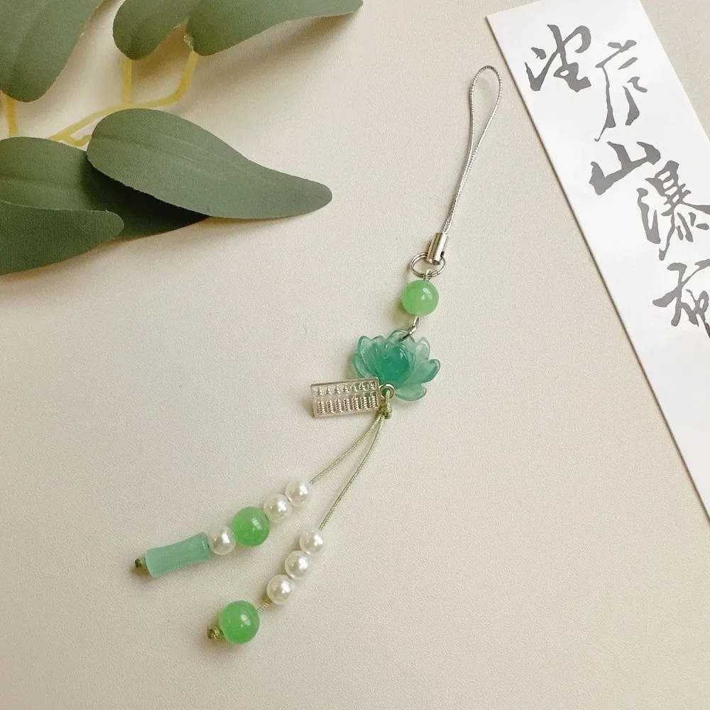 accessoire de bijouterie, pendentif lotus perlé de style chinois, fait main, vintage, chaîne pour appareil photo, décoration à suspendre pour sac à dos