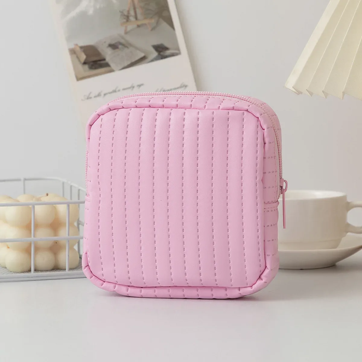 pochette en cuir de couleur bonbon pour serviettes hygiéniques, petite trousse de maquillage pour femmes, sacs organisateurs pour rouge à lèvres, câble de données, écouteurs, porte-monnaie à fermeture éclair