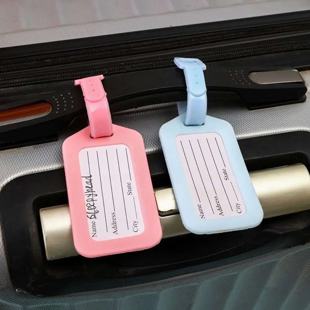 étiquette de bagage couleur macaron, étiquette de valise en pvc couleur unie, carte d'information en forme de bagage, carte d'embarquement pour femmes