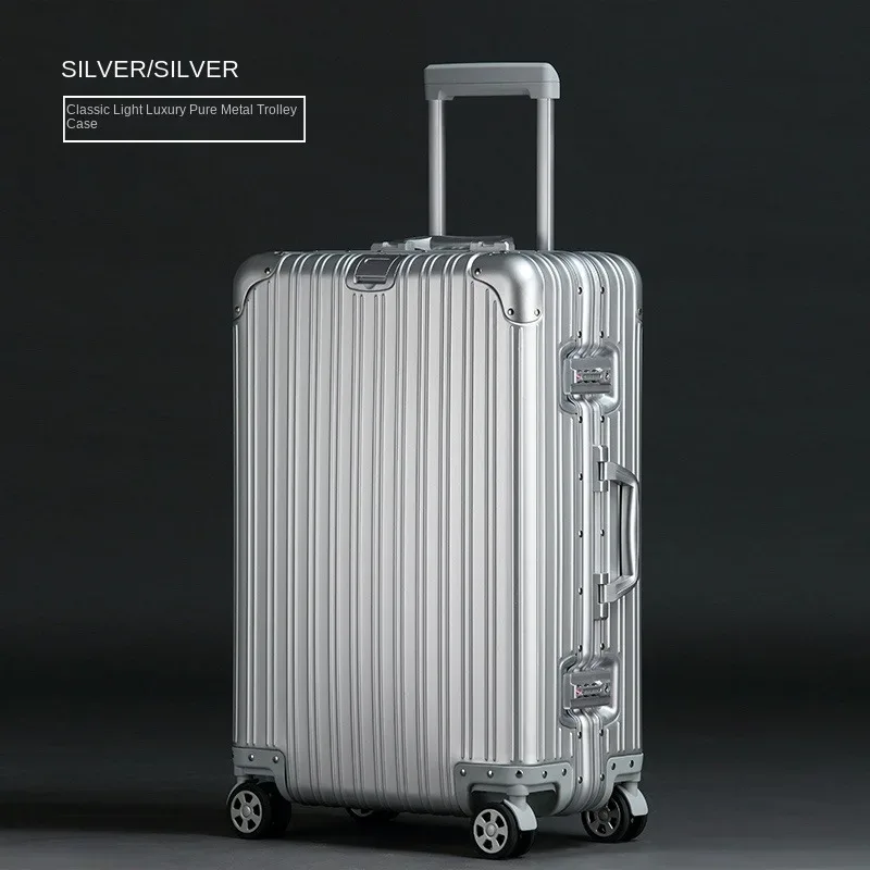 valise en alliage d'aluminium et de magnésium 100%, serrure tsa, boîtier de chariot à bagages embarqué en métal, valise de voyage classique brillante et givrée