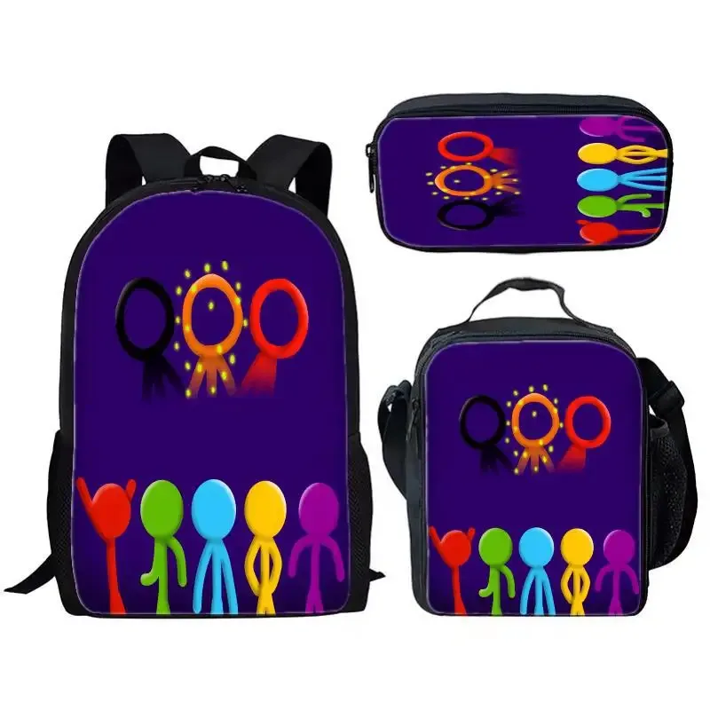 luxe populaire drôle alan becker impression 3d 3 pièces/ensemble sacs d'école pour élèves sac à dos pour ordinateur portable sac à dos sac à déjeuner à bandoulière trousse à crayons