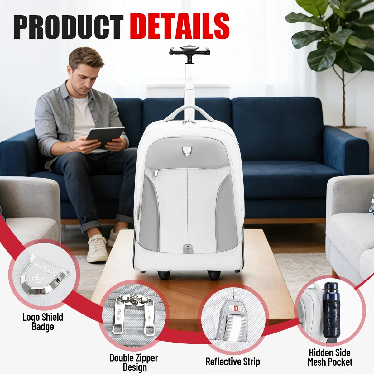 sac à dos à roulettes multifonctionnel pour ordinateur portable, valise de voyage, sac de transport pour affaires