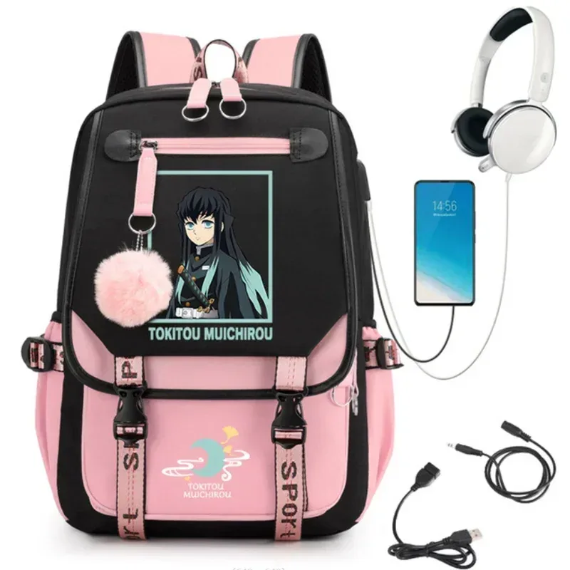 anime démon slayer tokitou muichirou sac à dos adolescents cartable usb pochette d'ordinateur hommes femmes sac à dos voyage sac à bandoulière
