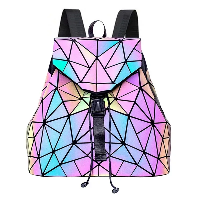 Sac à dos pour hommes et femmes, épissure géométrique, sac à dos de voyage à la mode pour étudiantes, grande capacité, sac d'école à réflexion holographique