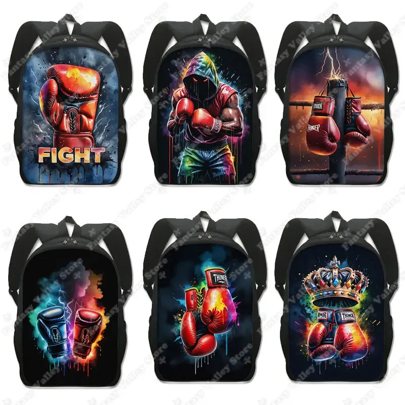 sac à dos à motif de boxeur cool pour adolescents, gants de boxe, sac à dos décontracté pour ordinateur portable, sacs d'école, cartable pour hommes et femmes