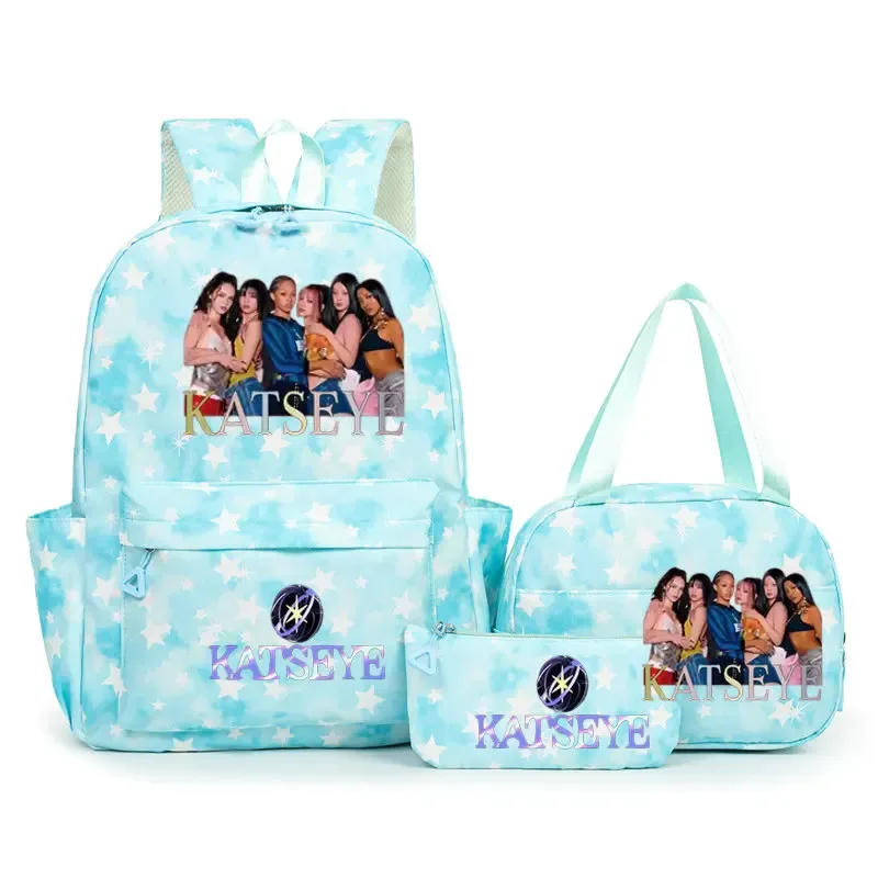sac à dos scolaire pour étudiants avec imprimé amusant hot katseye, ensemble de sacs à dos, sac à déjeuner et trousse à crayons, sac à dos populaire pour enfants et adolescents, couleur bonbon