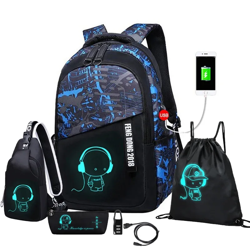 sac à dos d'école pour étudiants, sacs d'école lumineux avec chargeur usb pour adolescents, garçons et filles, cartables antivol pour enfants, sac à dos pour ordinateur portable