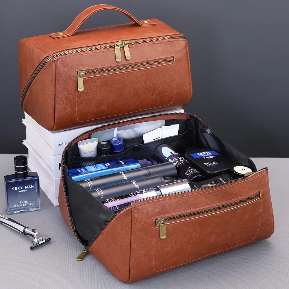 trousse de toilette homme luxe premium imperméable grande capacité portable pour voyage et maquillage
