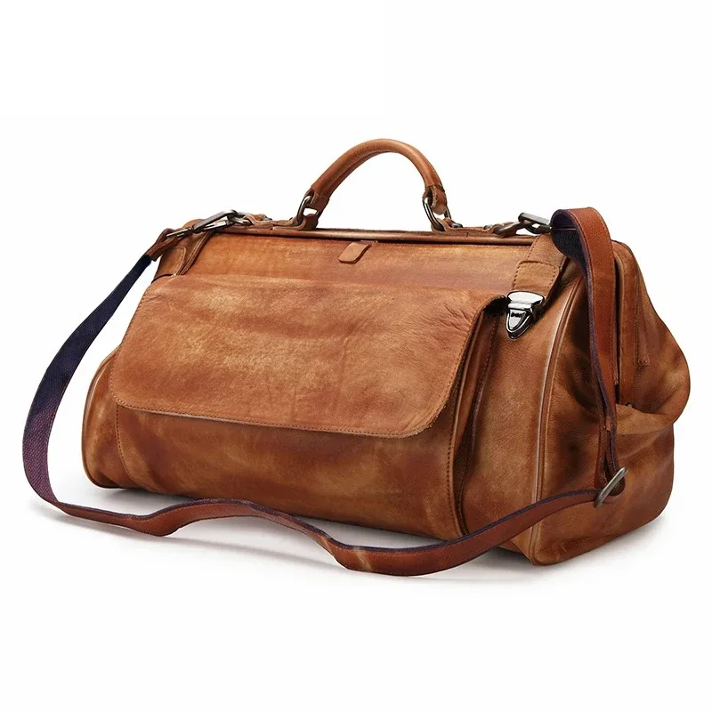 Sac de voyage Vintage en cuir véritable pour hommes, sac de sport de luxe, sac de week-end, fourre-tout de nuit de styliste