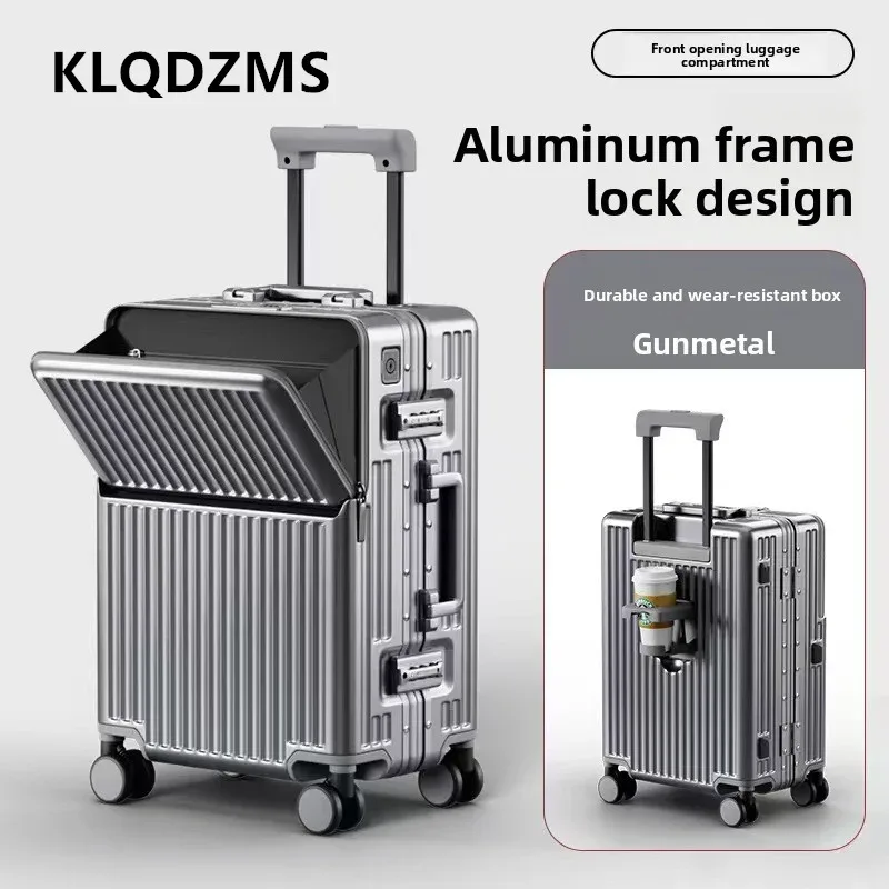 valise multifonctionnelle klqdzms à ouverture frontale, valise pour ordinateur portable, valise à roulettes 20"24"26 pouces, bagage de cabine avec fonction de charge