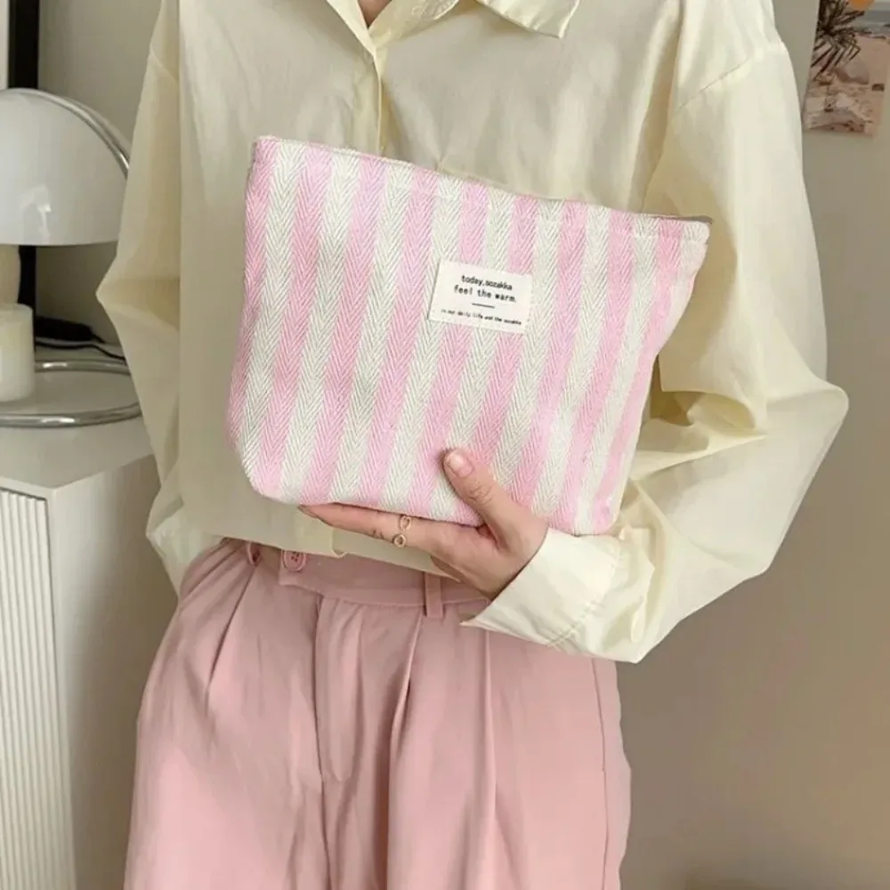 Sac à cosmétiques à rayures simples pour femmes, petit sac de maquillage Portable, étui de maquillage, sac à main de rangement, pochette de voyage, organisateur pour dames