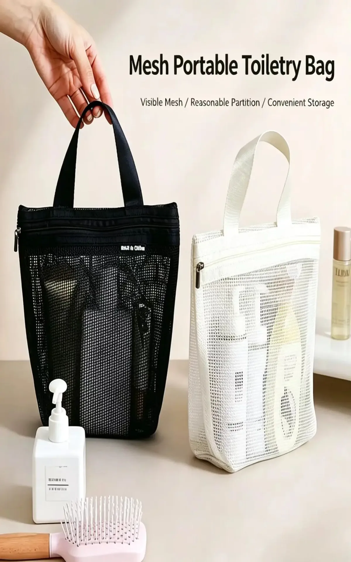 homefish sacs de rangement en maille pour maquillage et articles de toilette, sacs à main portables de voyage, organisateur suspendu pour outils de douche et de toilette