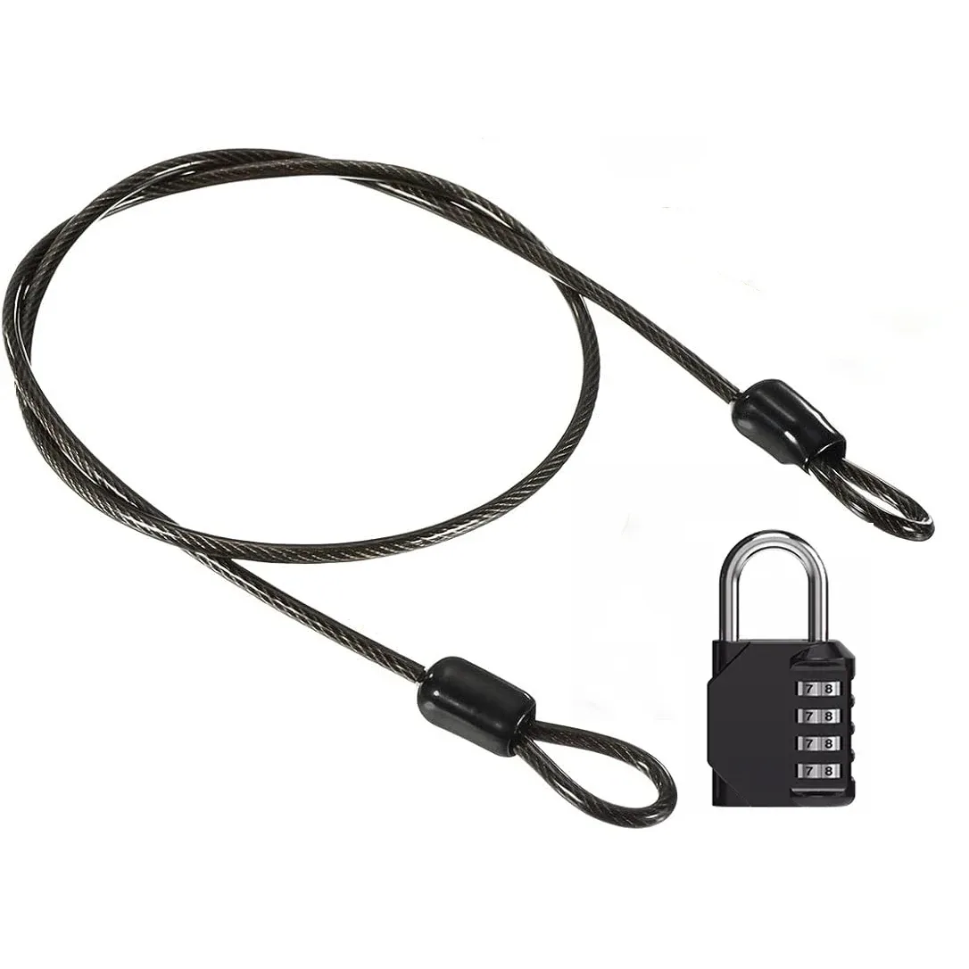 Câble de sécurité en acier avec cadenas à combinaison à 4 chiffres, 1 ensemble de cadenas de voyage, câble de sécurité gainé de 1 m à double boucle pour bagages US234