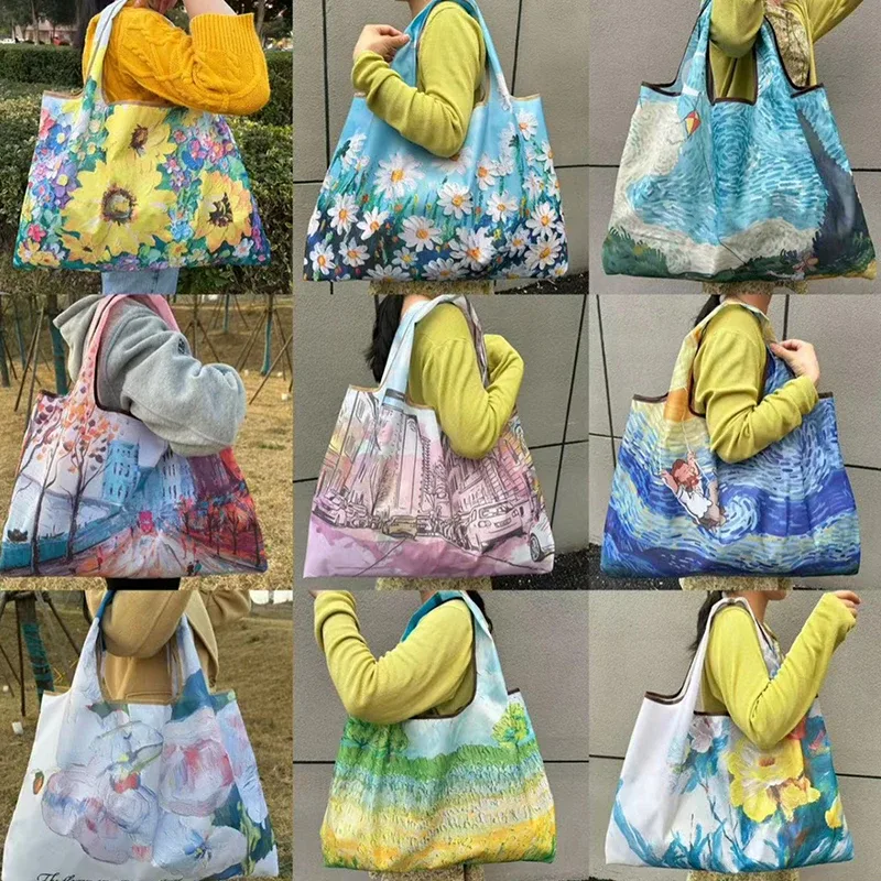 sac de courses pliable, nouvelle mode, sac de rangement d'épicerie réutilisable, sac à main à bandoulière portable en nylon, fourre-tout de voyage