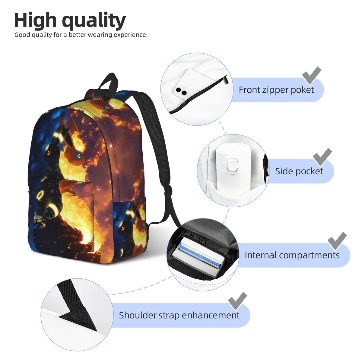 sac à dos pokemon à la mode, mochilas, sangle réglable pour le travail, fermeture à glissière