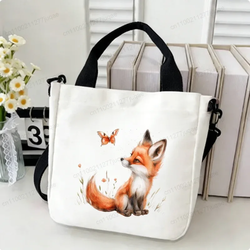 sac à bandoulière en toile motif renard kawaii - sac fourre-tout créatif fantaisie pour femme - sacs à main décontractés légers - sacs de shopping - cadeaux
