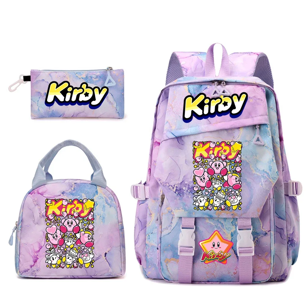 ensemble de sacs à dos pour étudiantes avec imprimé kirby, sac à déjeuner et trousse à crayons, sac à dos scolaire léger