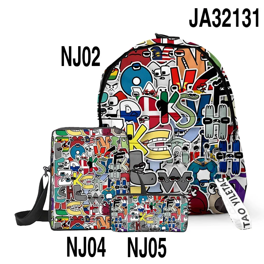 sacs d'école classiques populaires alphabet lore imprimés en 3d, 3 pièces/ensemble, sac à dos pour ordinateur portable, sac à bandoulière incliné, trousse à crayons