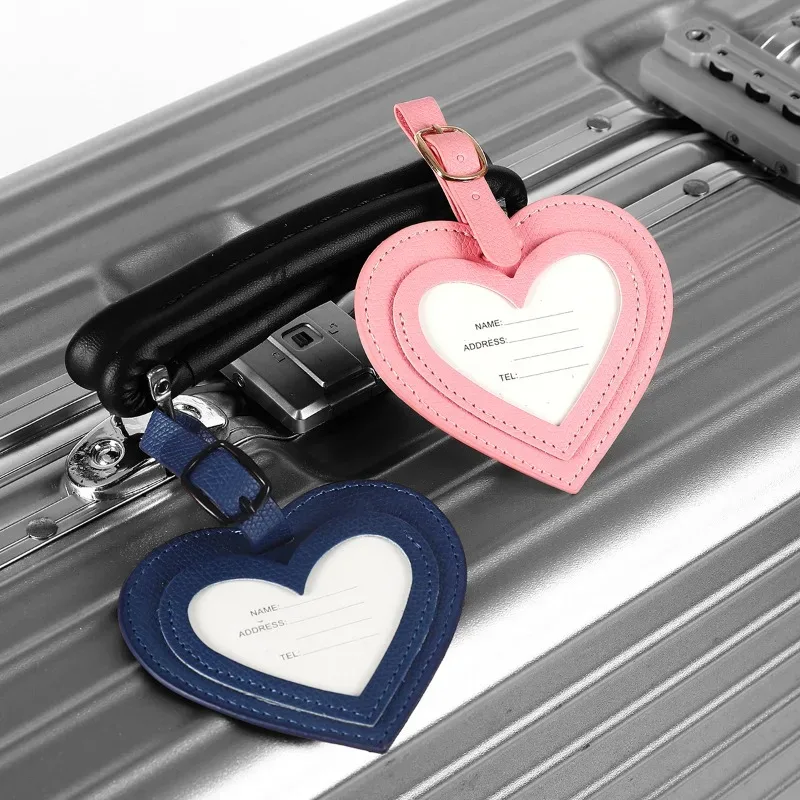 étiquette de bagage tendance en forme de cœur en cuir pu, anti-perte, pour valises et poignées de bagages