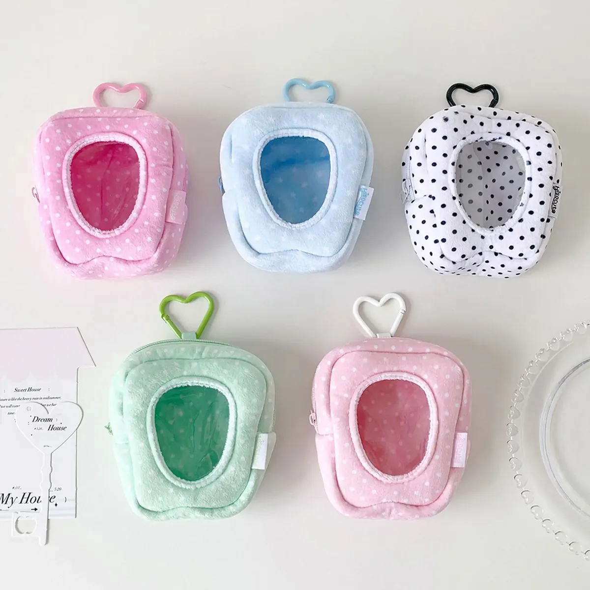 sac de rangement y2k tendance coréenne, couleur unie, à pois, pour poupées, mignon, pour filles, avec bouton cœur pomme, sac de présentation, pendentif décoratif, cadeaux
