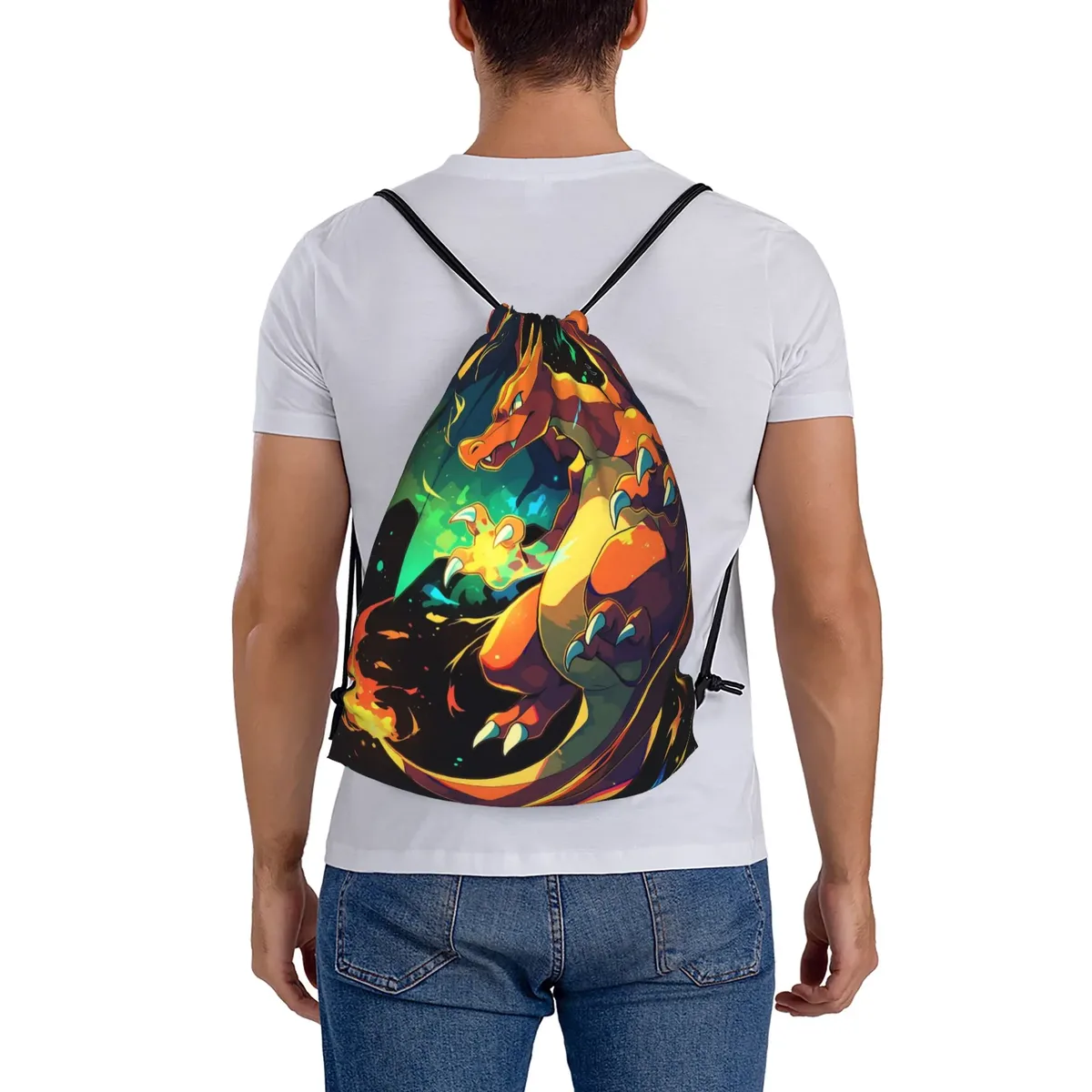 pochette de voyage pokemon charizard kawaii, sacs à cordon, sacs de rangement pour chaussures et vêtements, sac à dos portable multifonction pour adolescents