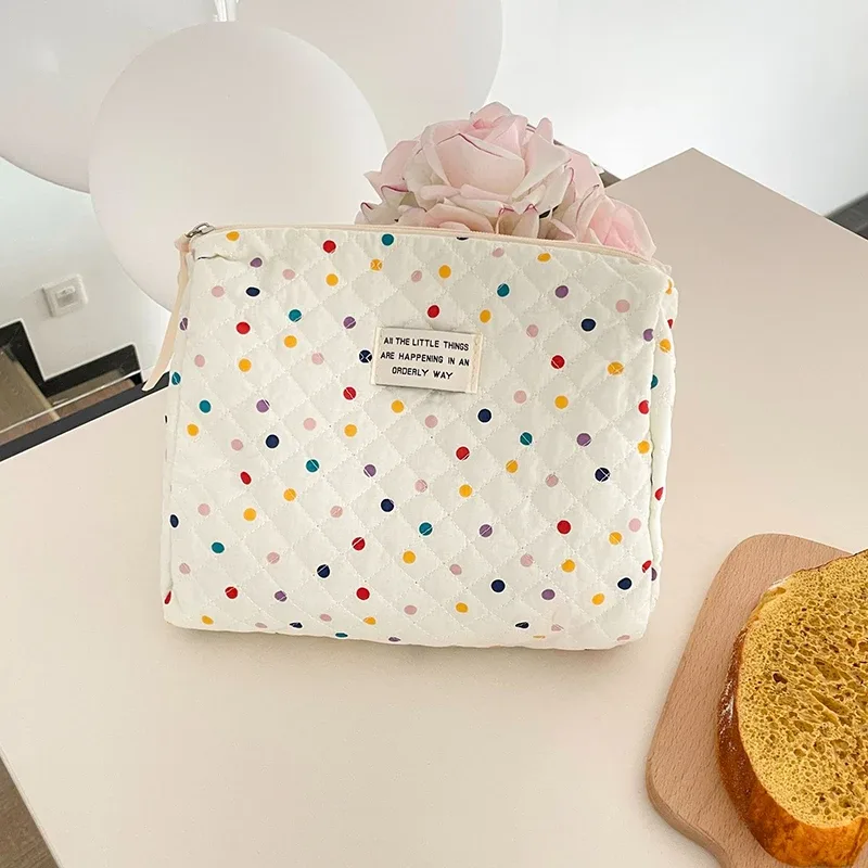 sac à main matelassé à pois colorés pour femmes, fourre-tout portable de grande capacité, sacs de rangement de maquillage de voyage, sacs à main en coton, cadeau