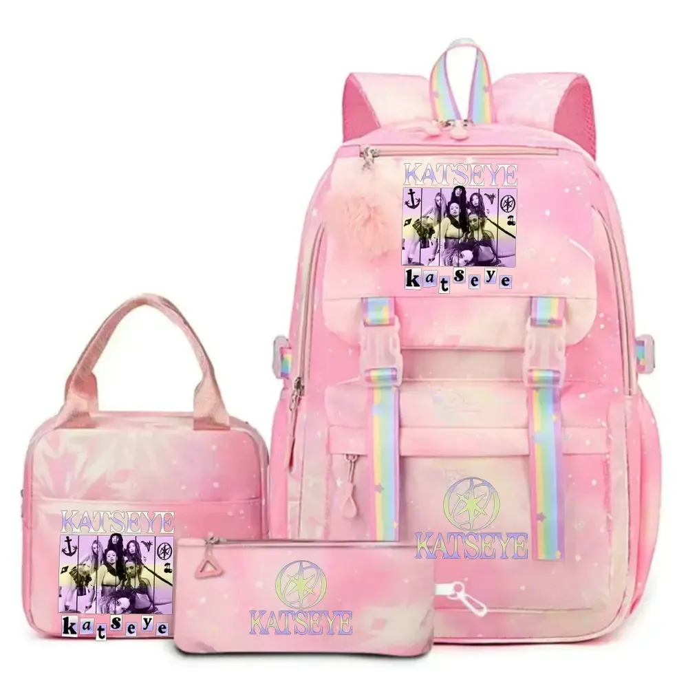 ensemble de sac à dos katseye print avec sac à lunch et trousse à crayons, sac à dos d'extérieur léger et respirant de grande capacité
