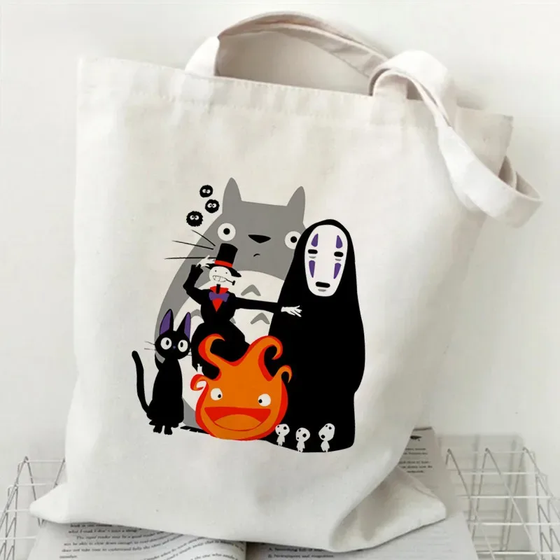 femmes dessin animé eco réutilisable sac à provisions femme épaule shopper sac fourre-tout studio ghibli collège sac à main rétro grandes dames
