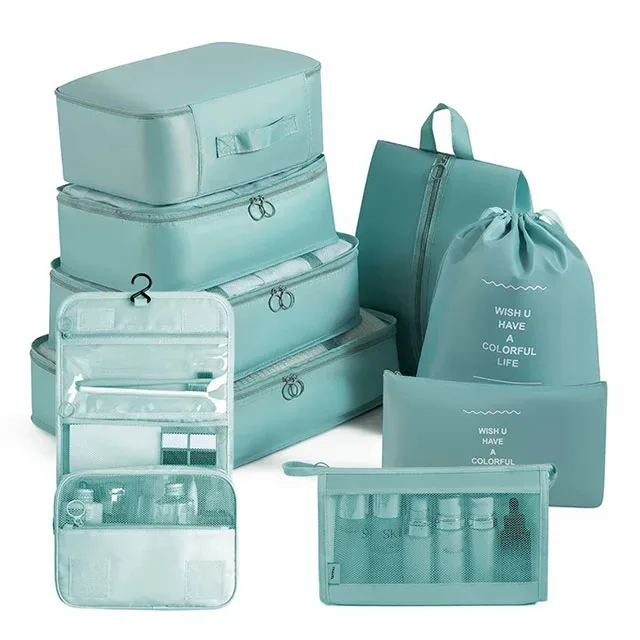 ensemble de 11 cubes de rangement de voyage, organisateurs de bagages imperméables, sacs de rangement à cordon pour vêtements, chaussures, sous-vêtements, cosmétiques