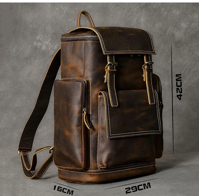 sac à dos vintage en cuir véritable crazy horse pour hommes, sac à dos d'escalade, grand sac à dos de randonnée pour hommes m814