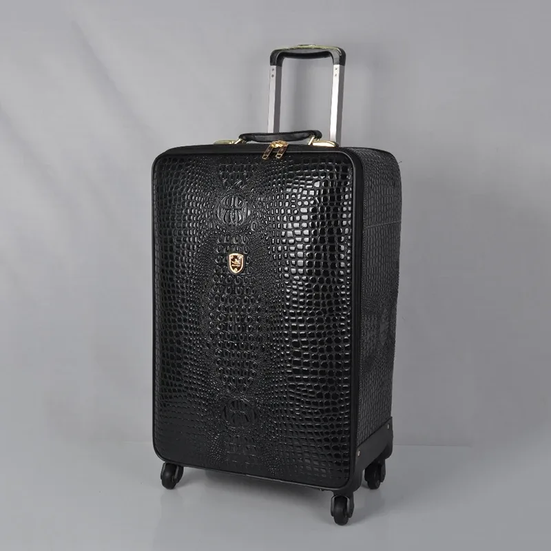 valise de voyage en cuir véritable à motif crocodile, luxe et mode, 16/20/24 pouces, valise à roulettes pour hommes et femmes