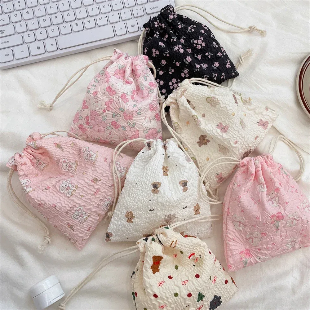 sac à cosmétiques de proximité de dessin animé pour femmes, pochette wstring, grands sacs d'évaluation de maquillage, poudres cosmétiques coréennes, trousse de beauté de toilette mignonne