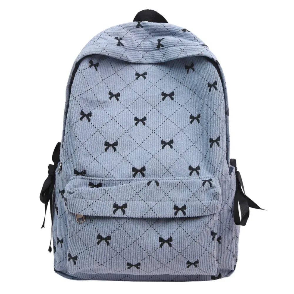 sac à dos en velours côtelé style coréen tendance, grande capacité, bretelles réglables, imprimé nœud, pour étudiants et lycéens