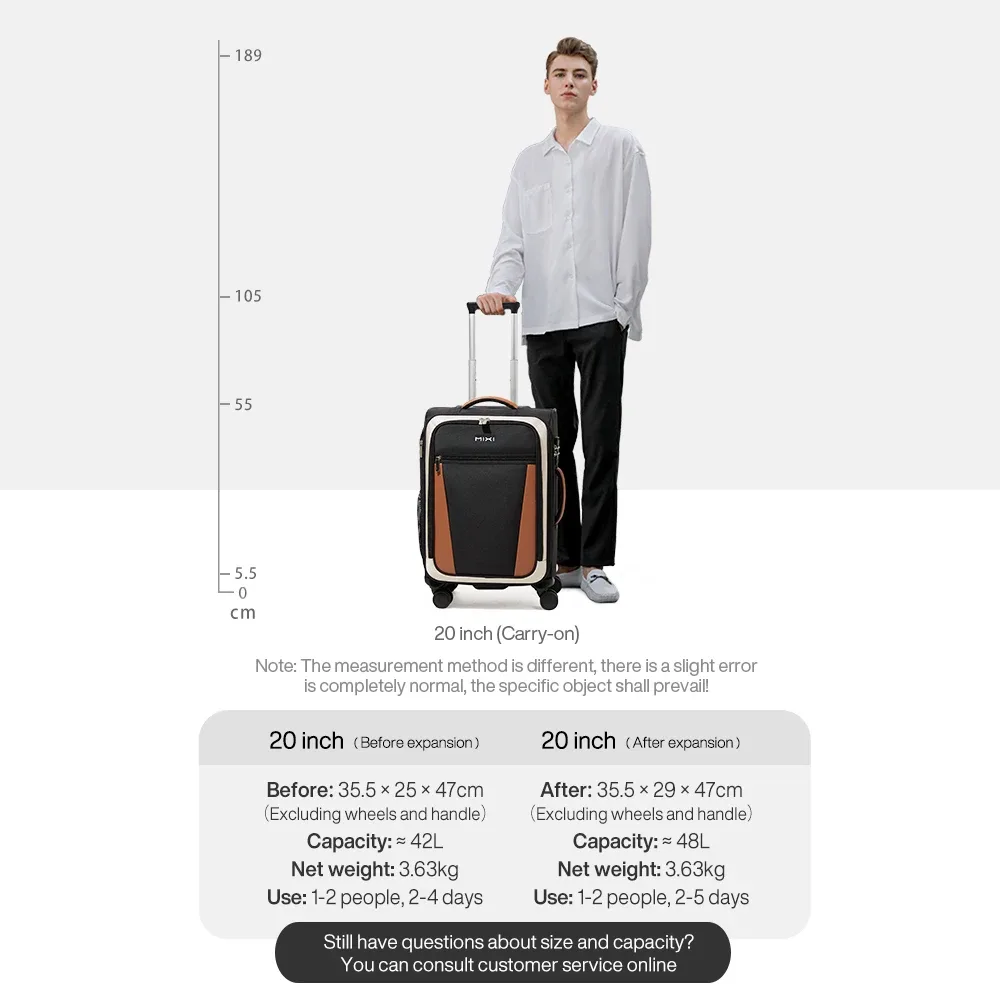 mixi 20 pouces hommes voyage d'affaires oxford bagages femmes valise à main spinner roues sac roulant m8010