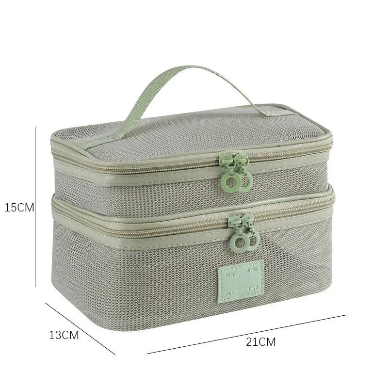 organisateur de toilette transparent de grande capacité, pochette de rangement cosmétique portable pour femmes, sac à maquillage respirant en maille