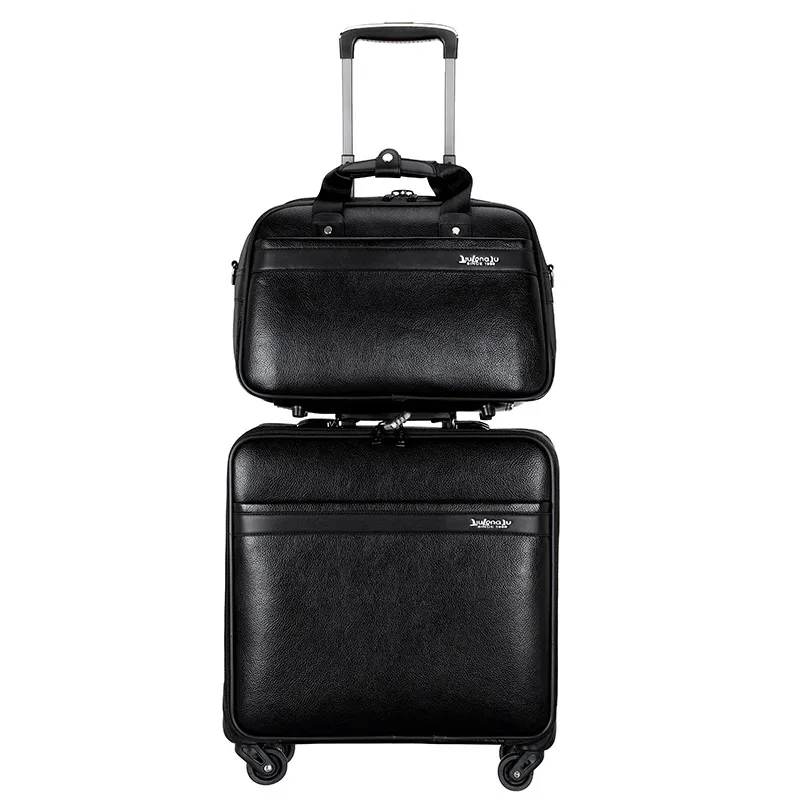 valise à roulettes pour homme, 18 pouces, sac de voyage, ensemble de valises en cuir pu pour homme