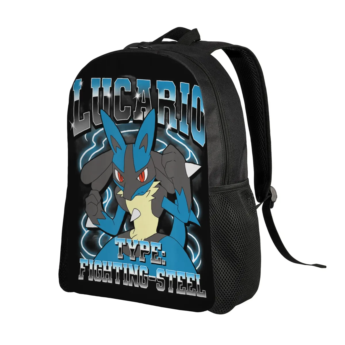 sacs à dos pokemon lucario type fighting steel poster daypack mochila office work sac à dos à fermeture éclair